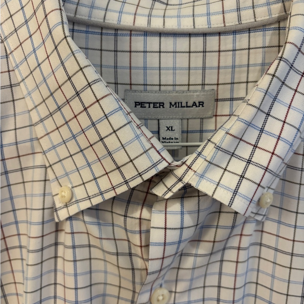 Peter Millar Men's Plaid Shirt - White, Blue, and Red